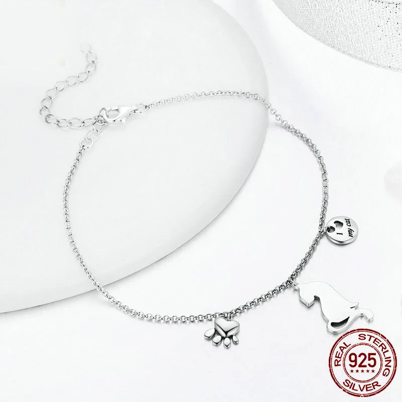 "I Love My Cat" Sterling Silver Bracelet