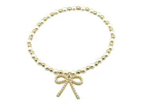 "MAY   FWP BOW" Charm Gold Filled & Pearl Beaded Bracelet
