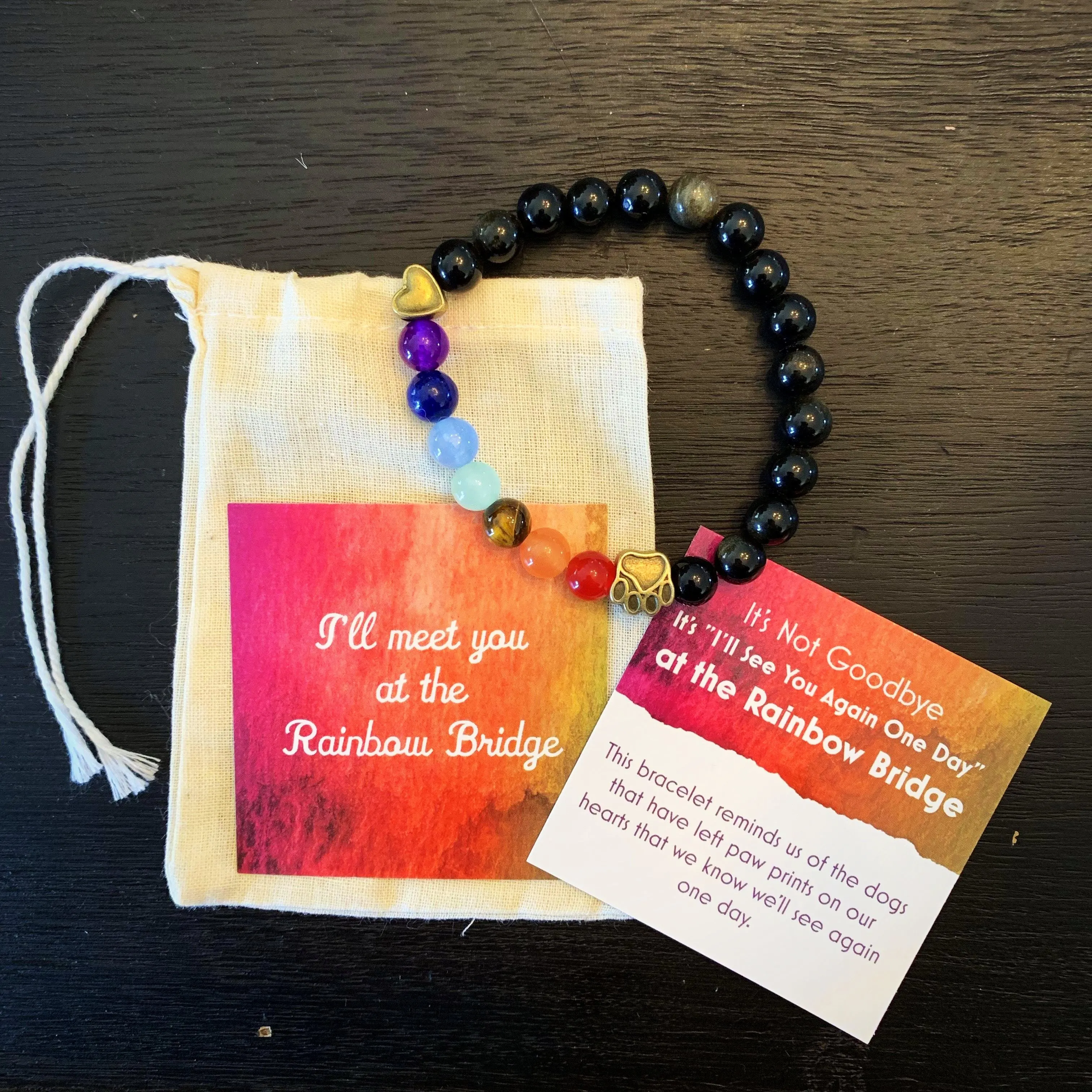 "Over The Rainbow Bridge" Premium Obsidian Stone Bead Bracelet
