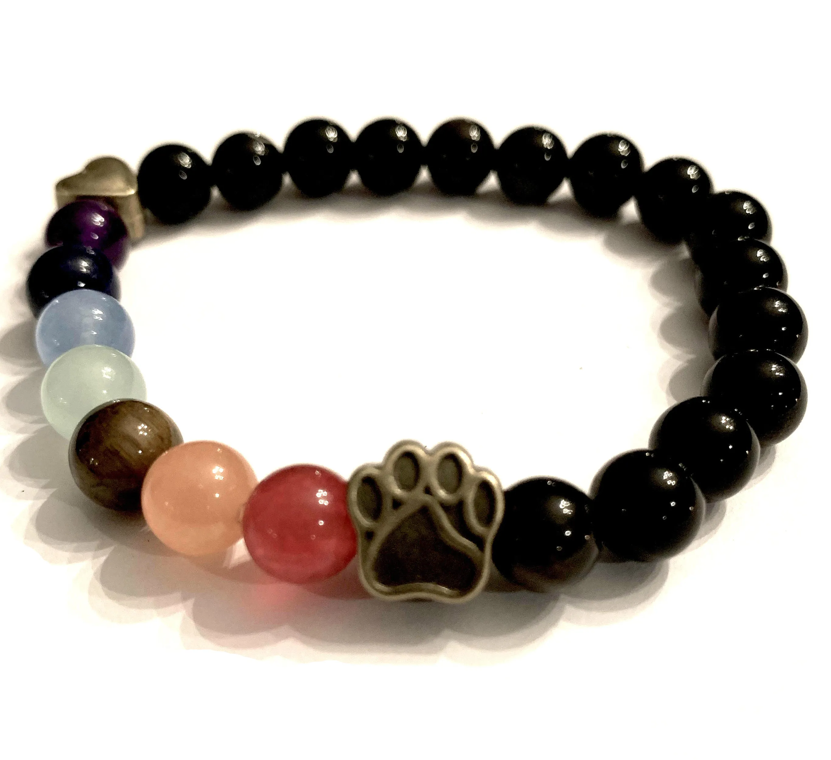 "Over The Rainbow Bridge" Premium Obsidian Stone Bead Bracelet