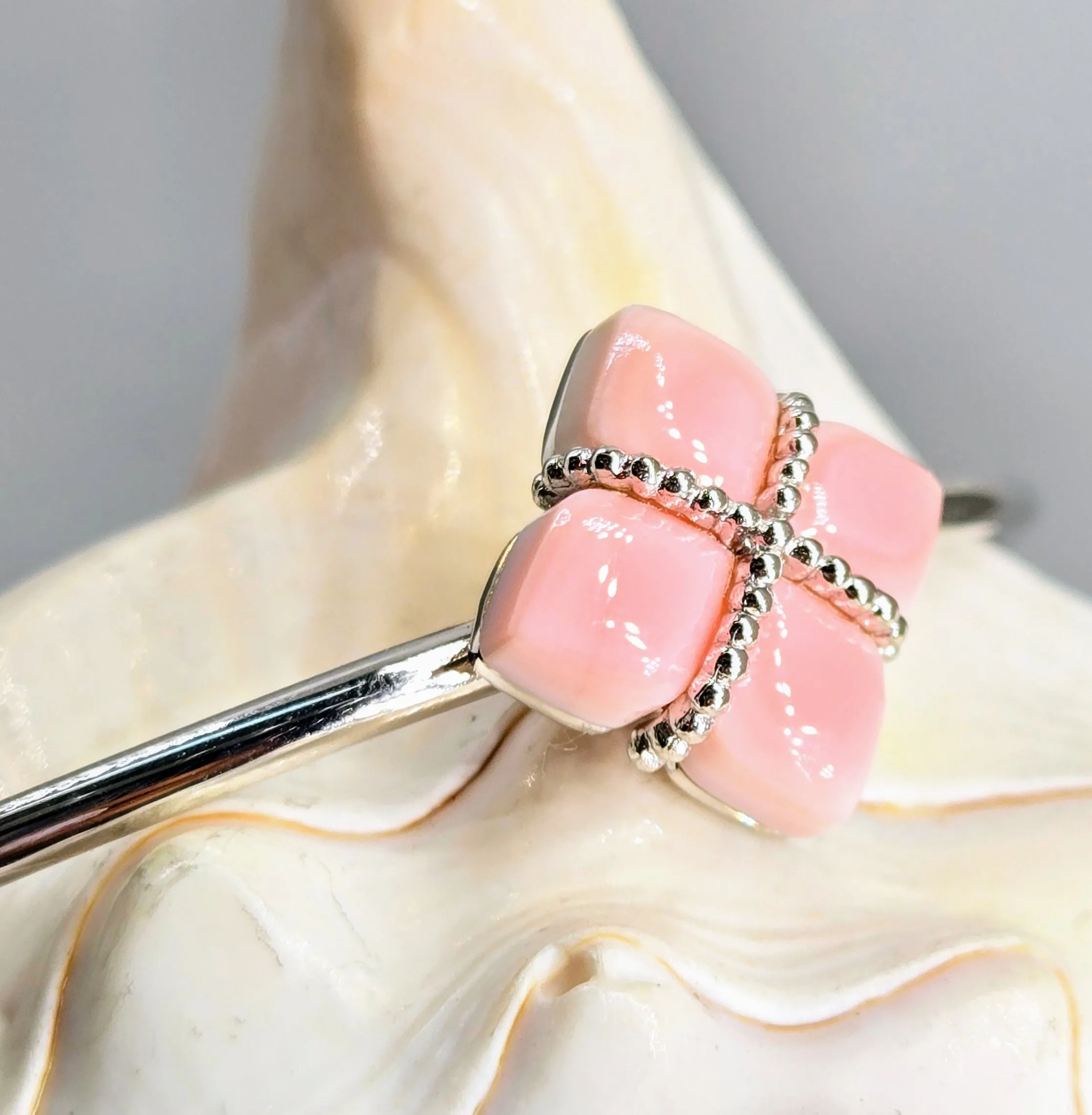 "Princess Flower" Sz Med to Lg Bracelets - Tahitian MOP, South Sea MOP or, Conch, Anti-tarnish Sterling