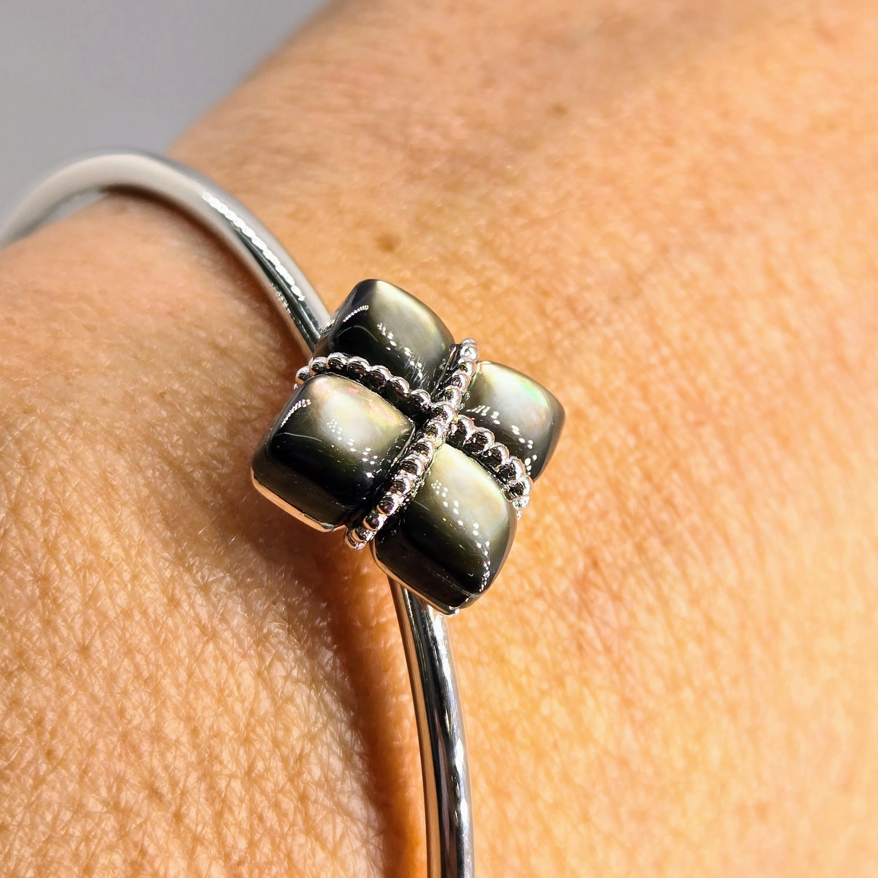 "Princess Flower" Sz Med to Lg Bracelets - Tahitian MOP, South Sea MOP or, Conch, Anti-tarnish Sterling