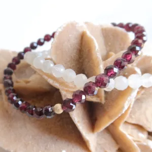 Radiate Harmony: White Moonstone and Garnet Bracelet Set