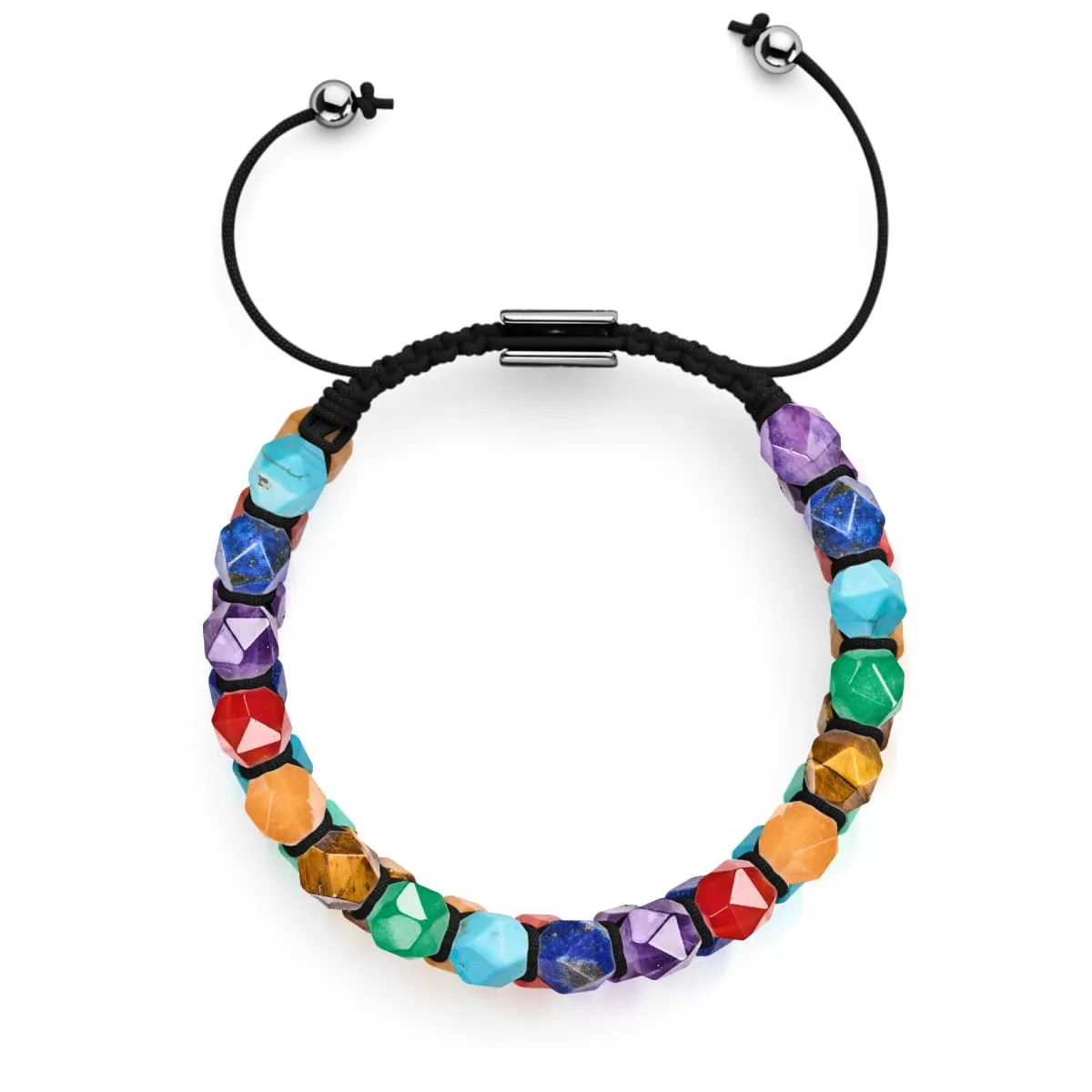 Rainbow Chakra | 7 Gemstone Geom Bracelet | Silver
