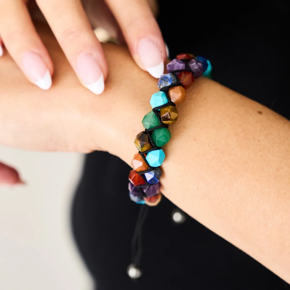 Rainbow Chakra | 7 Gemstone Geom Bracelet | Silver