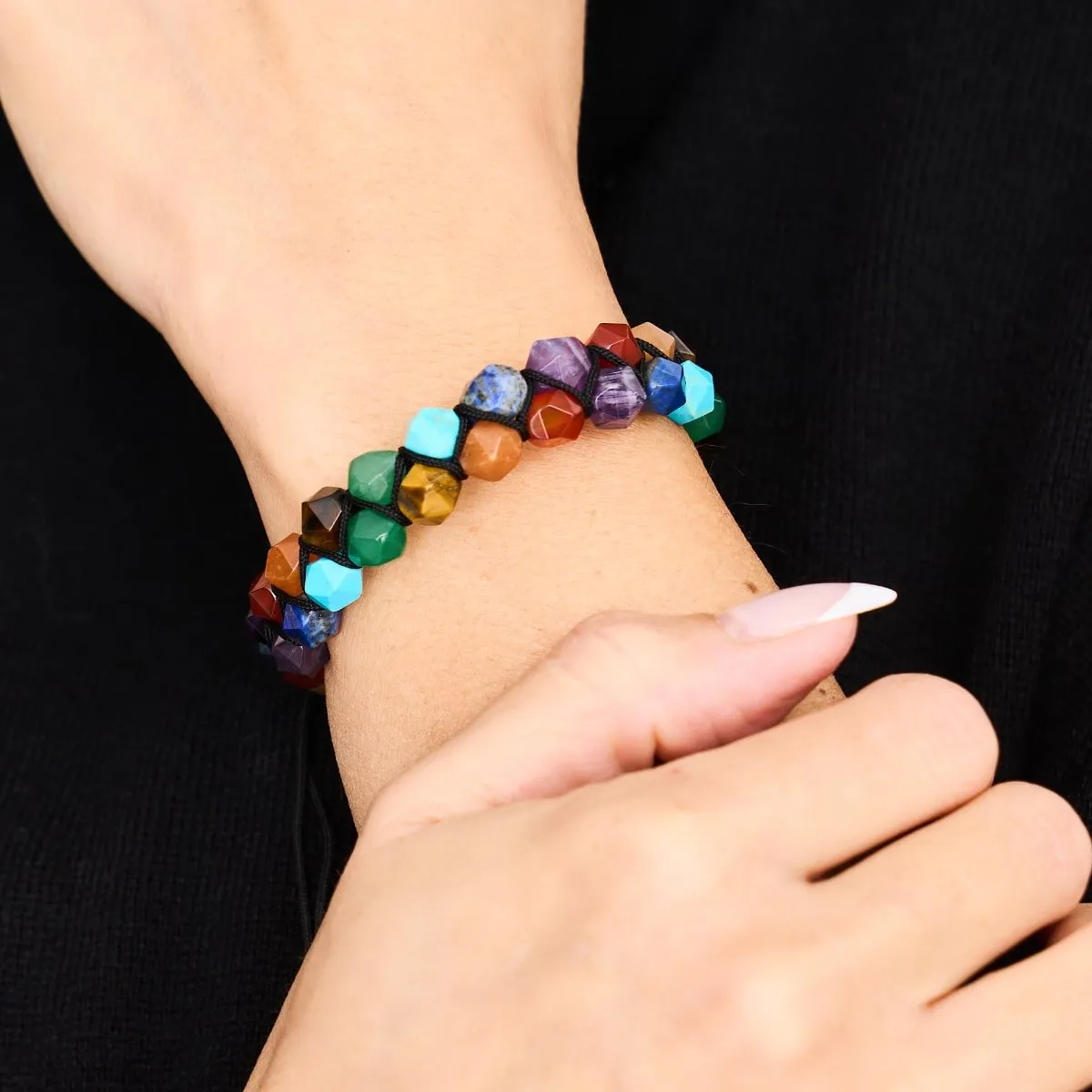 Rainbow Chakra | 7 Gemstone Geom Bracelet | Silver