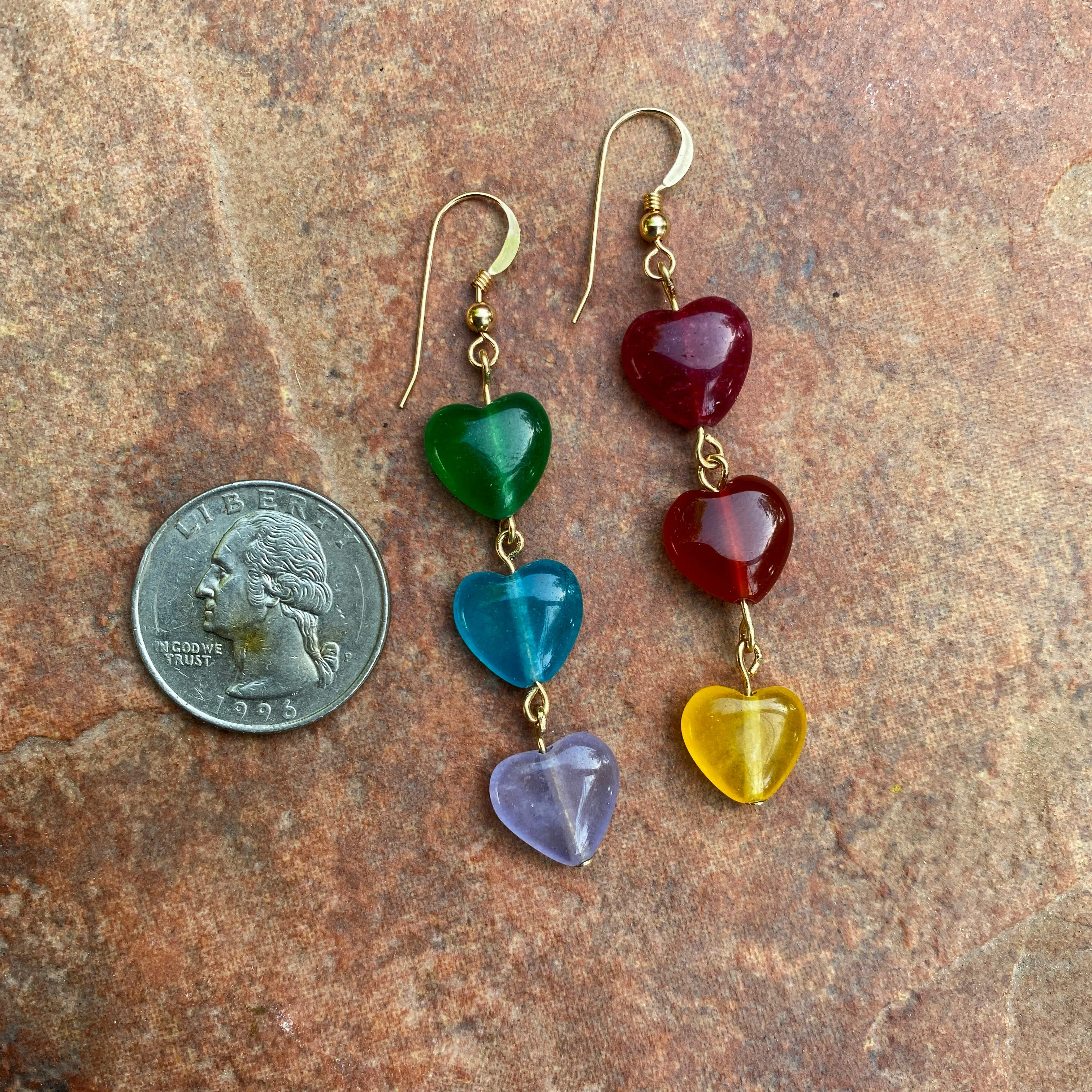 Rainbow Pride Jade Hearts Gemstone Earrings
