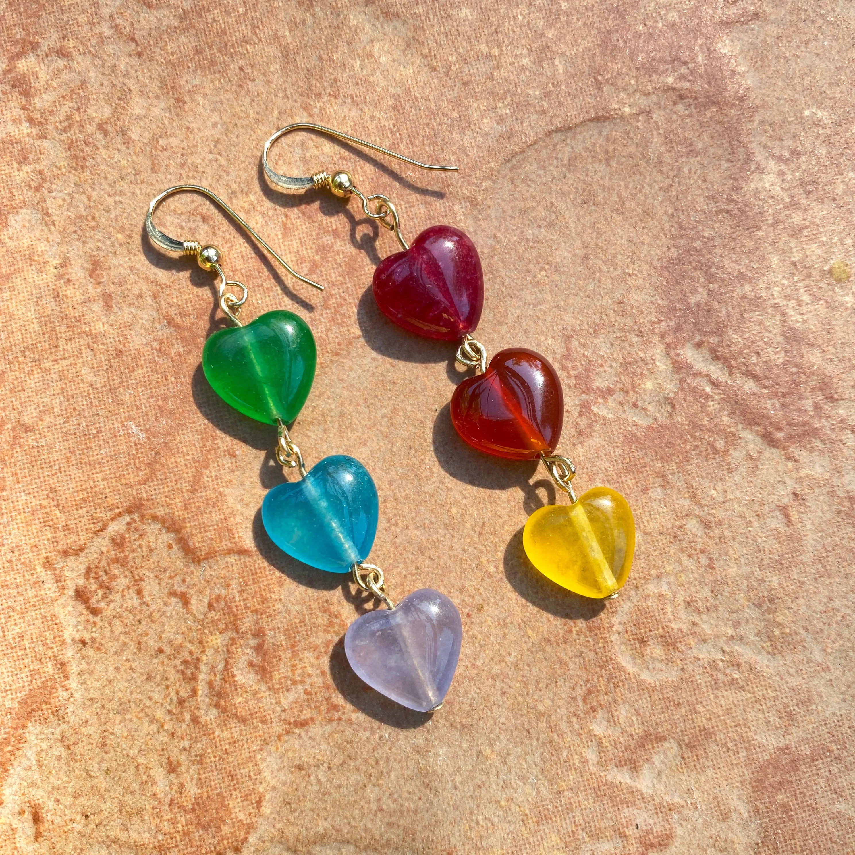 Rainbow Pride Jade Hearts Gemstone Earrings
