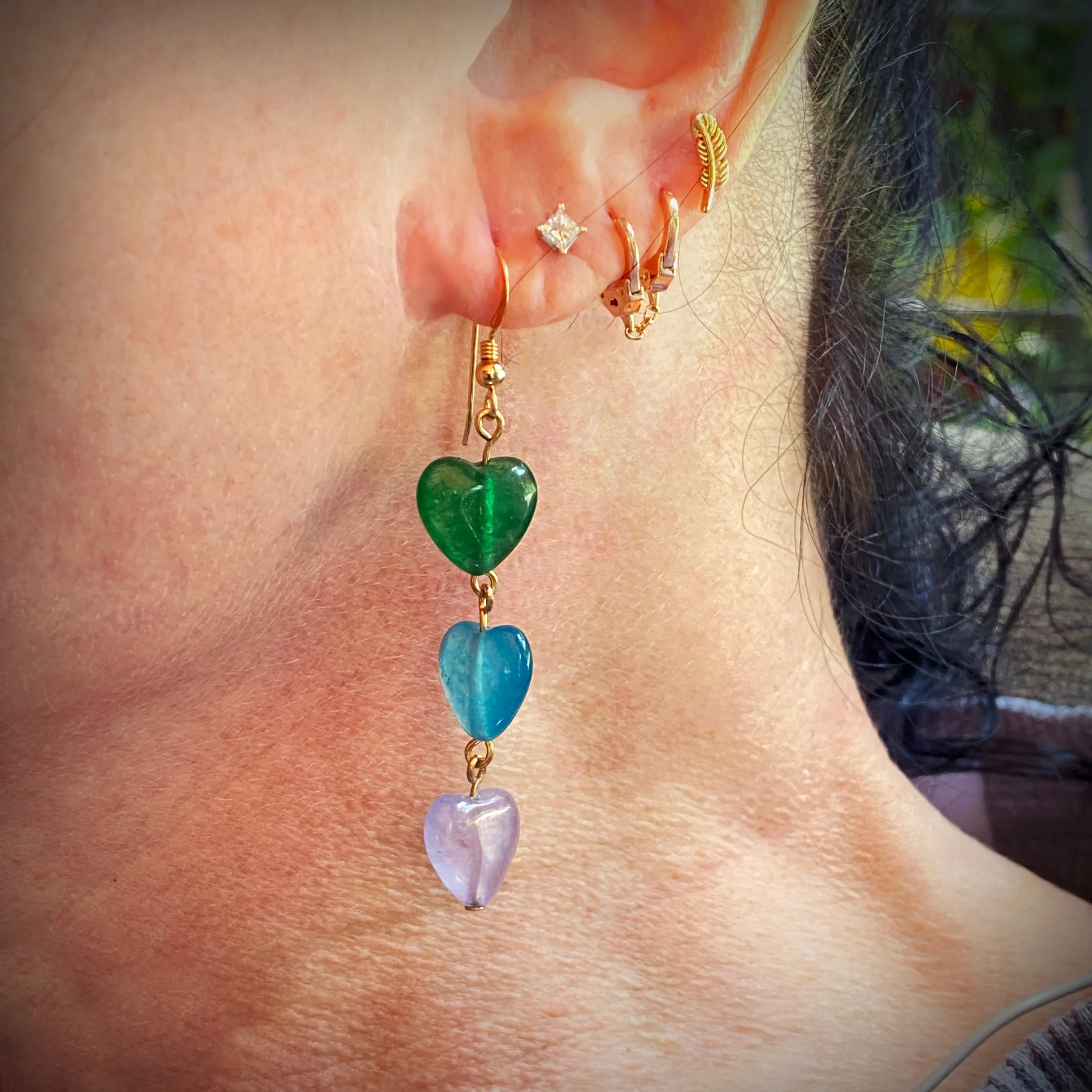 Rainbow Pride Jade Hearts Gemstone Earrings