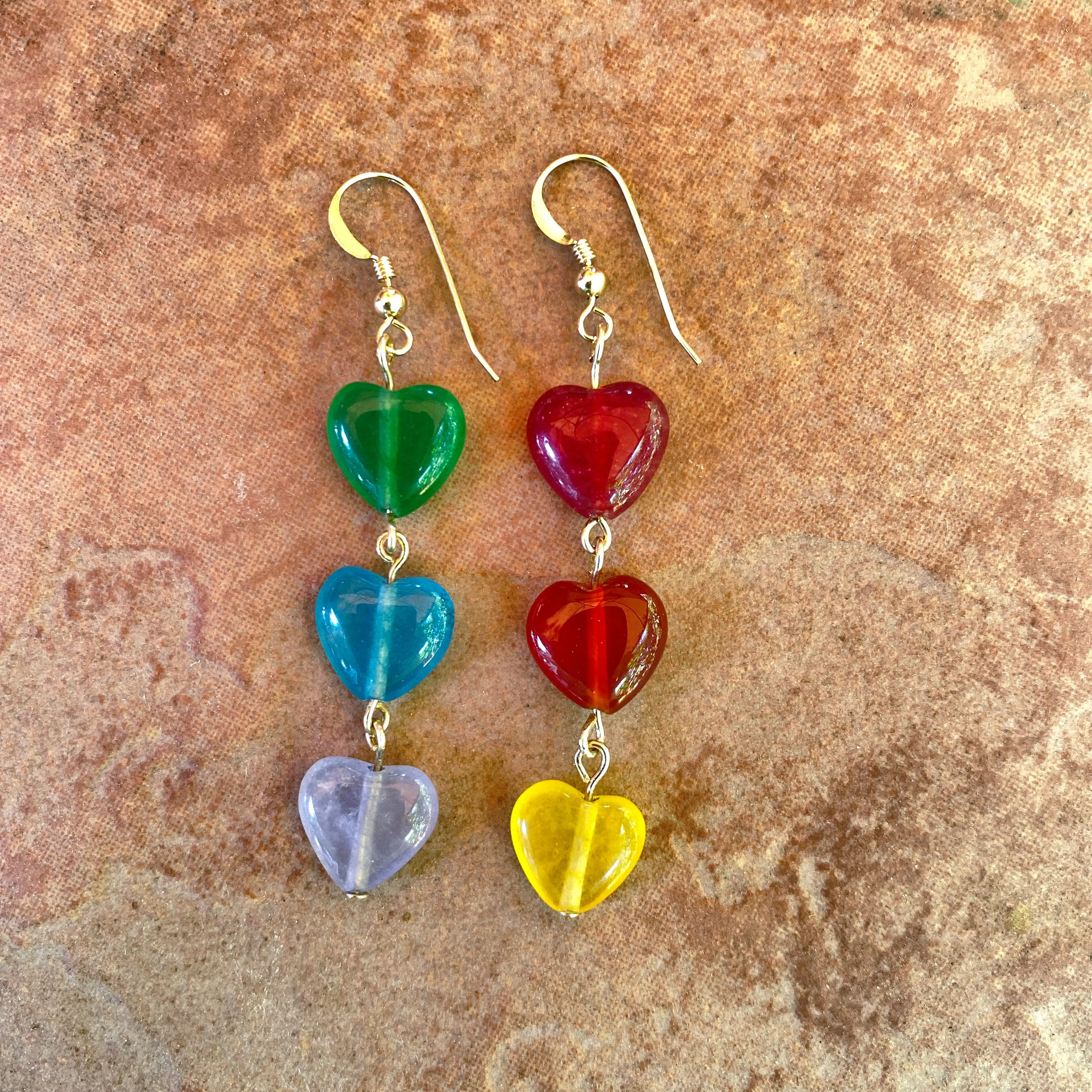 Rainbow Pride Jade Hearts Gemstone Earrings