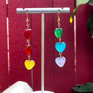 Rainbow Pride Jade Hearts Gemstone Earrings
