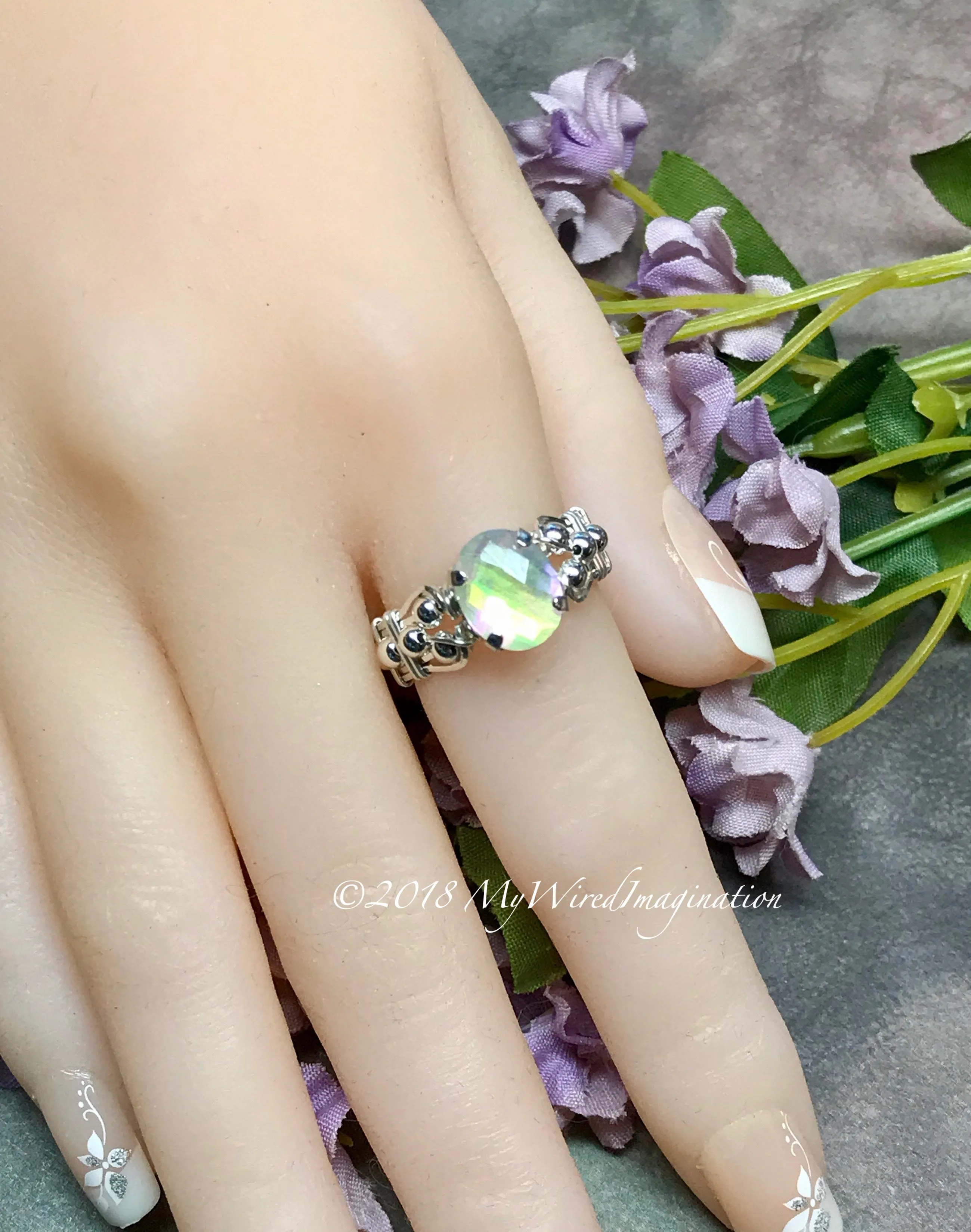 Rainbow Quartz Doublet, Handmade Ring, Rainbow Moonstone Ring, Made to Order