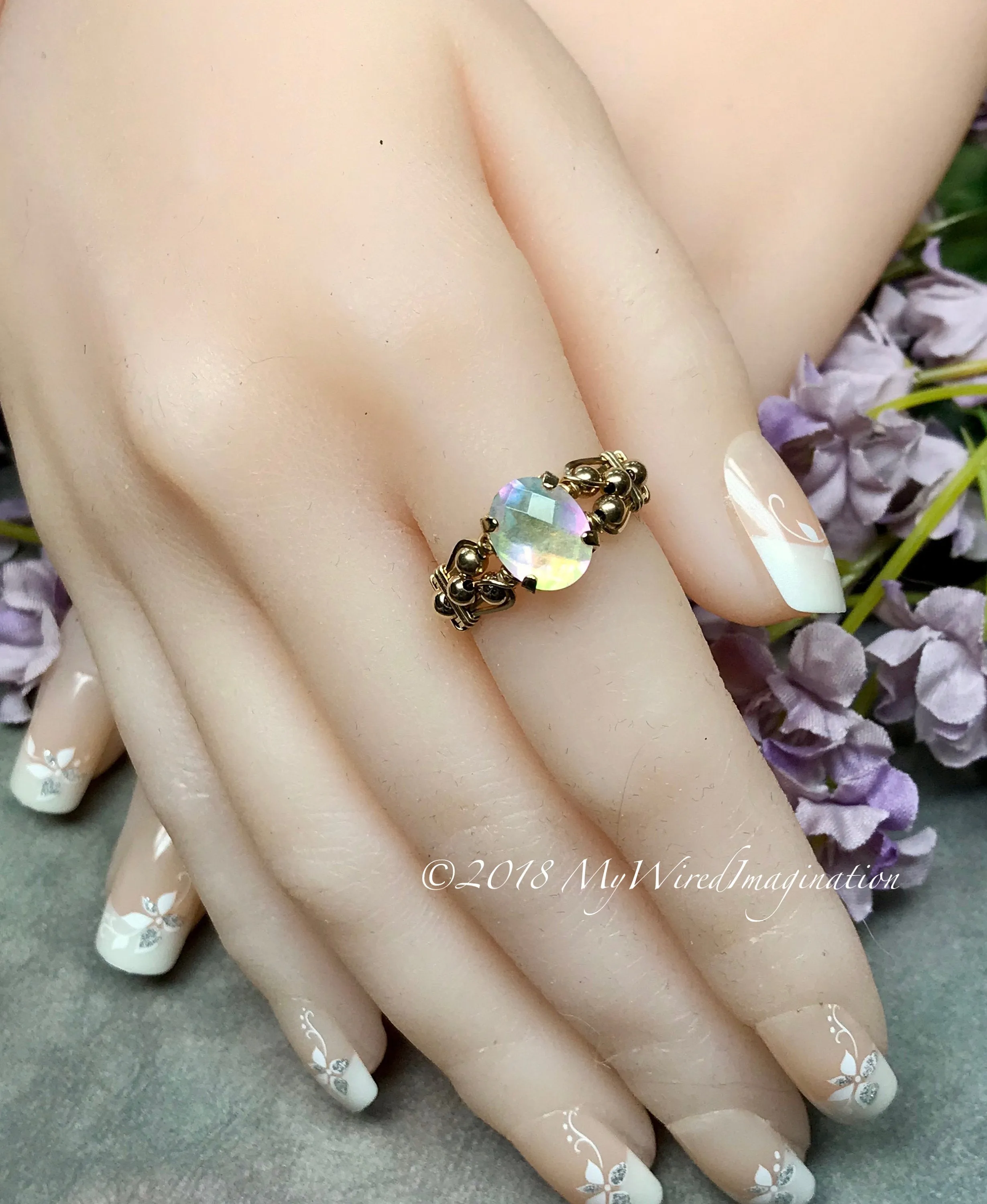 Rainbow Quartz Doublet, Handmade Ring, Rainbow Moonstone Ring, Made to Order