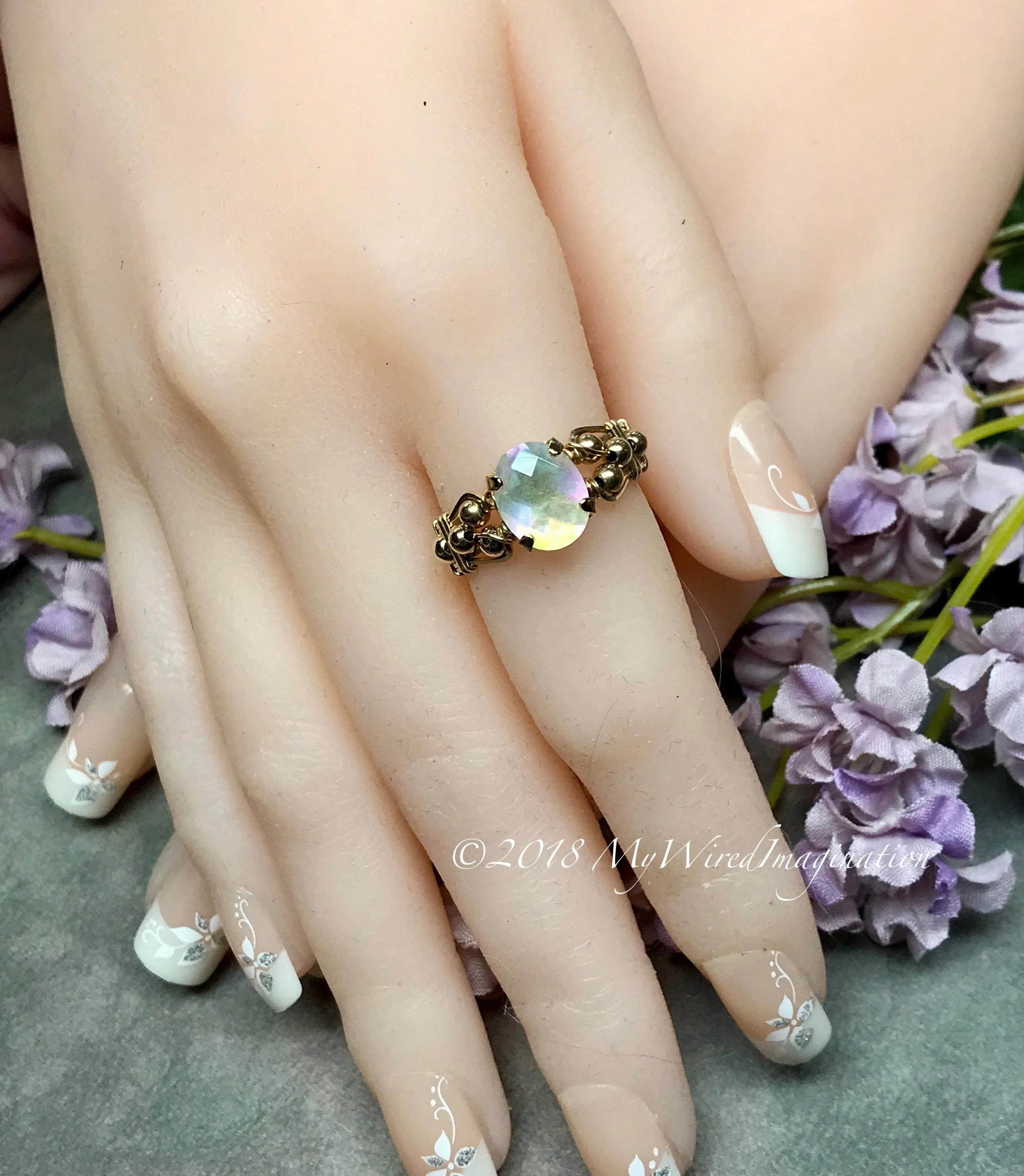 Rainbow Quartz Doublet, Handmade Ring, Rainbow Moonstone Ring, Made to Order