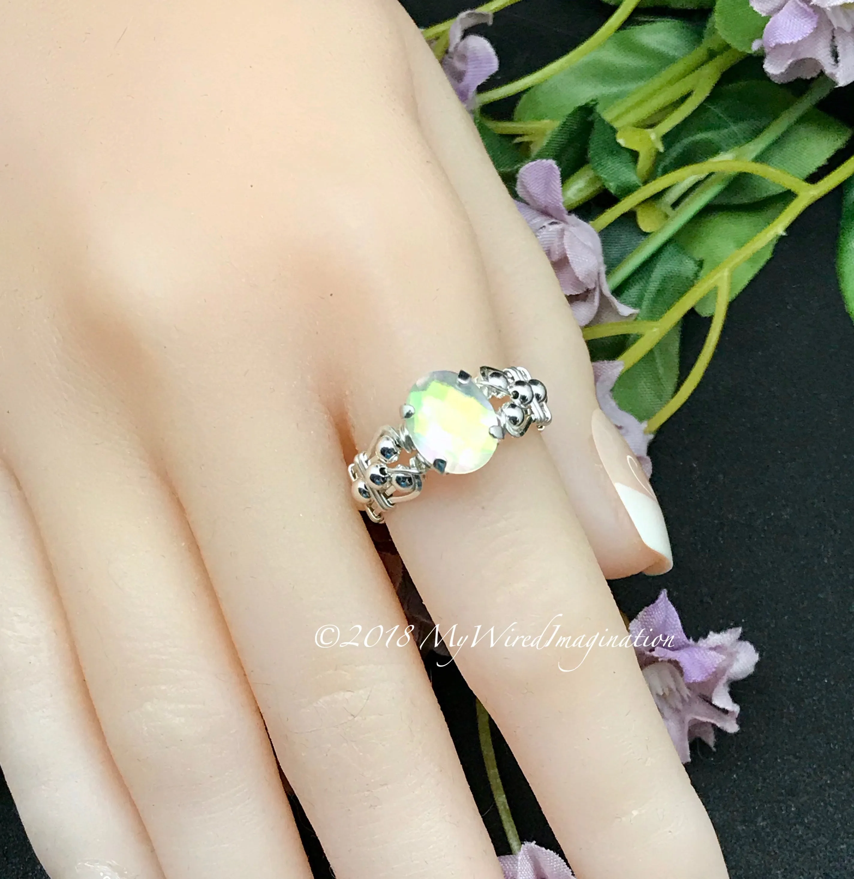 Rainbow Quartz Doublet, Handmade Ring, Rainbow Moonstone Ring, Made to Order