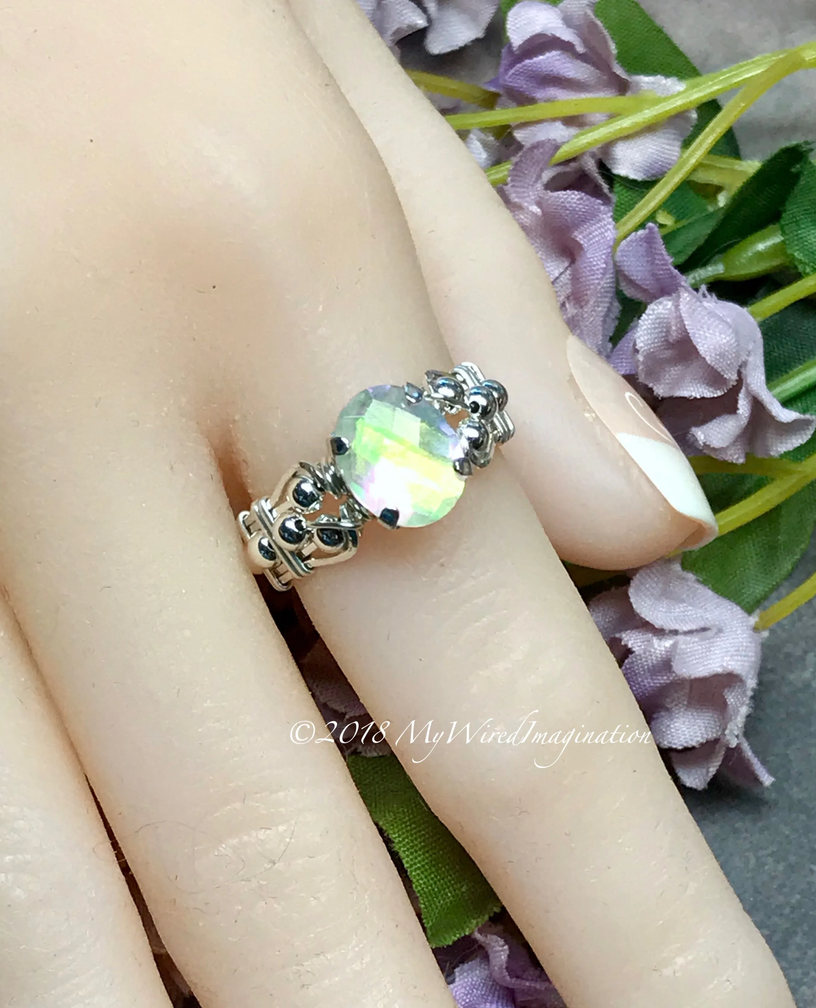 Rainbow Quartz Doublet, Handmade Ring, Rainbow Moonstone Ring, Made to Order
