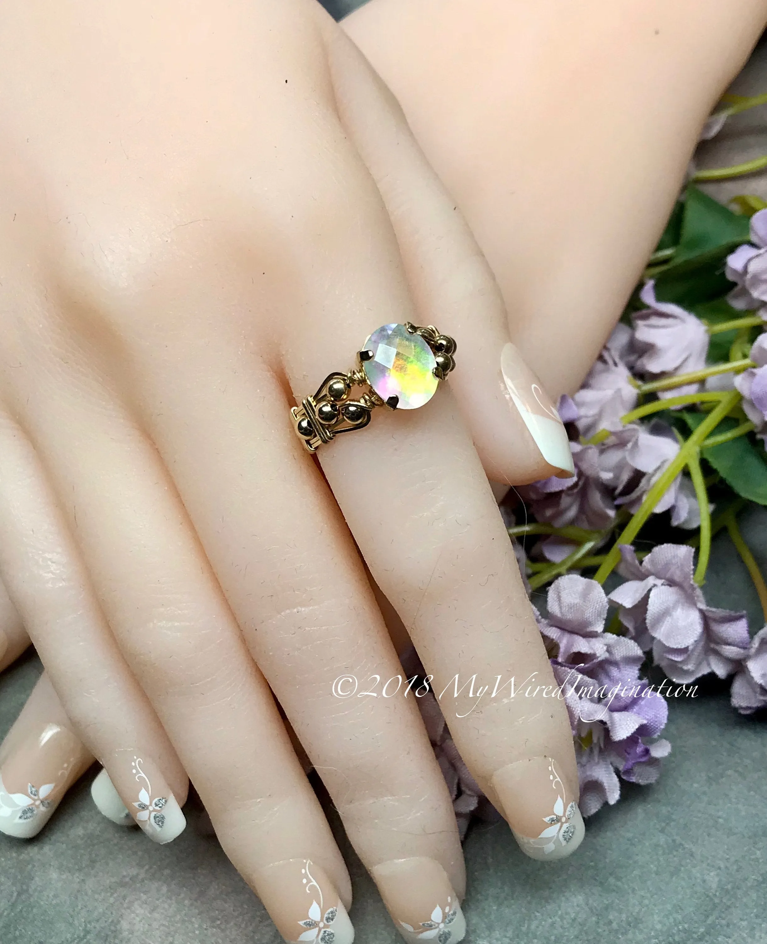 Rainbow Quartz Doublet, Handmade Ring, Rainbow Moonstone Ring, Made to Order