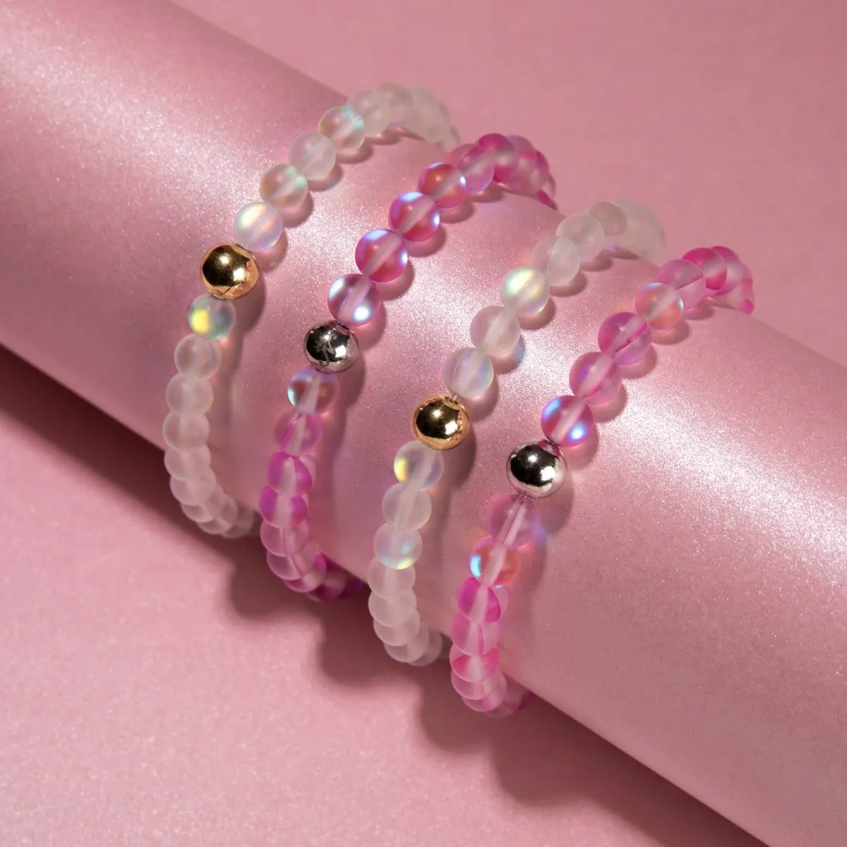 Rainbow White | Gold | Mermaid Glass Bead Bracelet