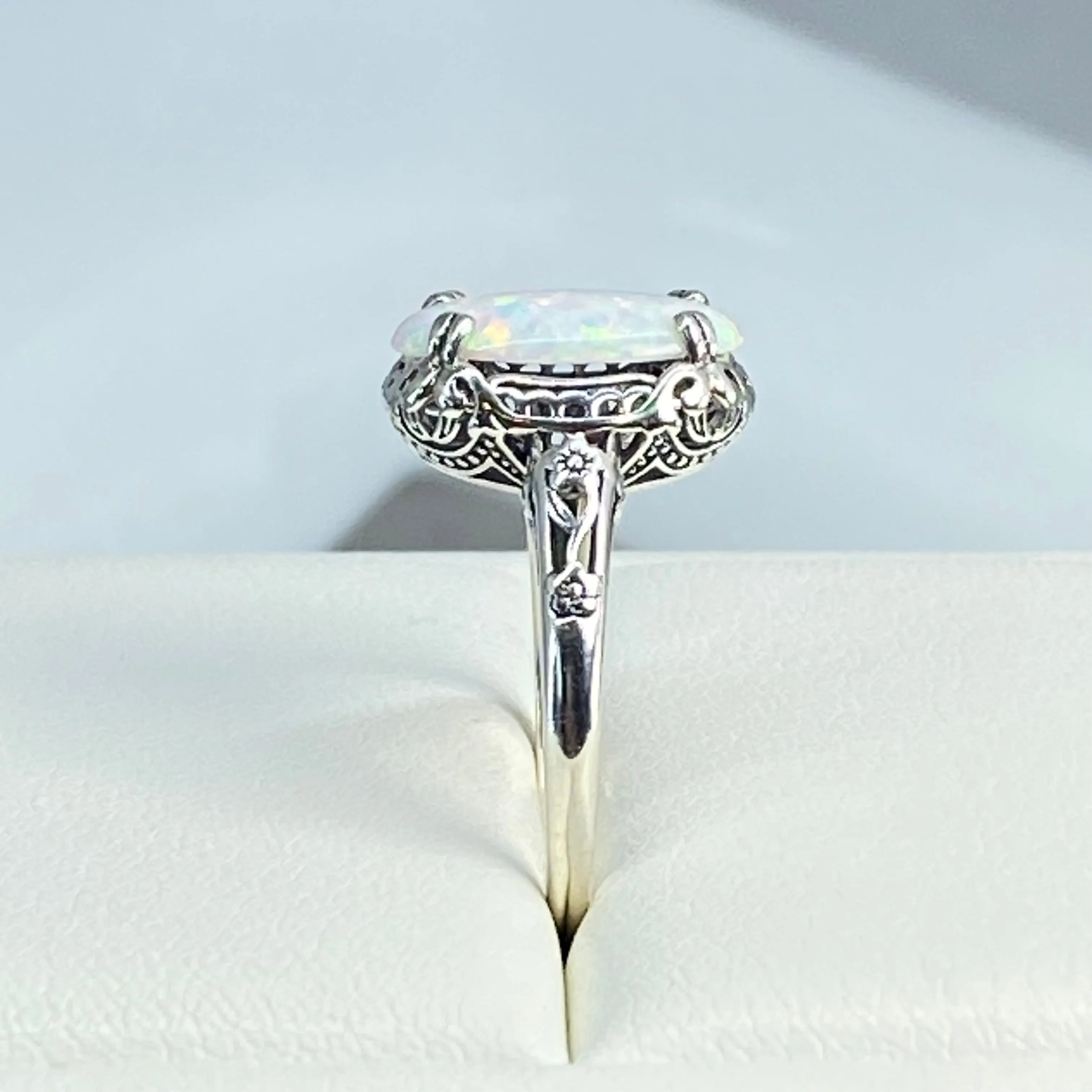 Rainbow White Opal Ring, Size 8, Revival Edwardian Jewelry #D70 - Ready to Ship