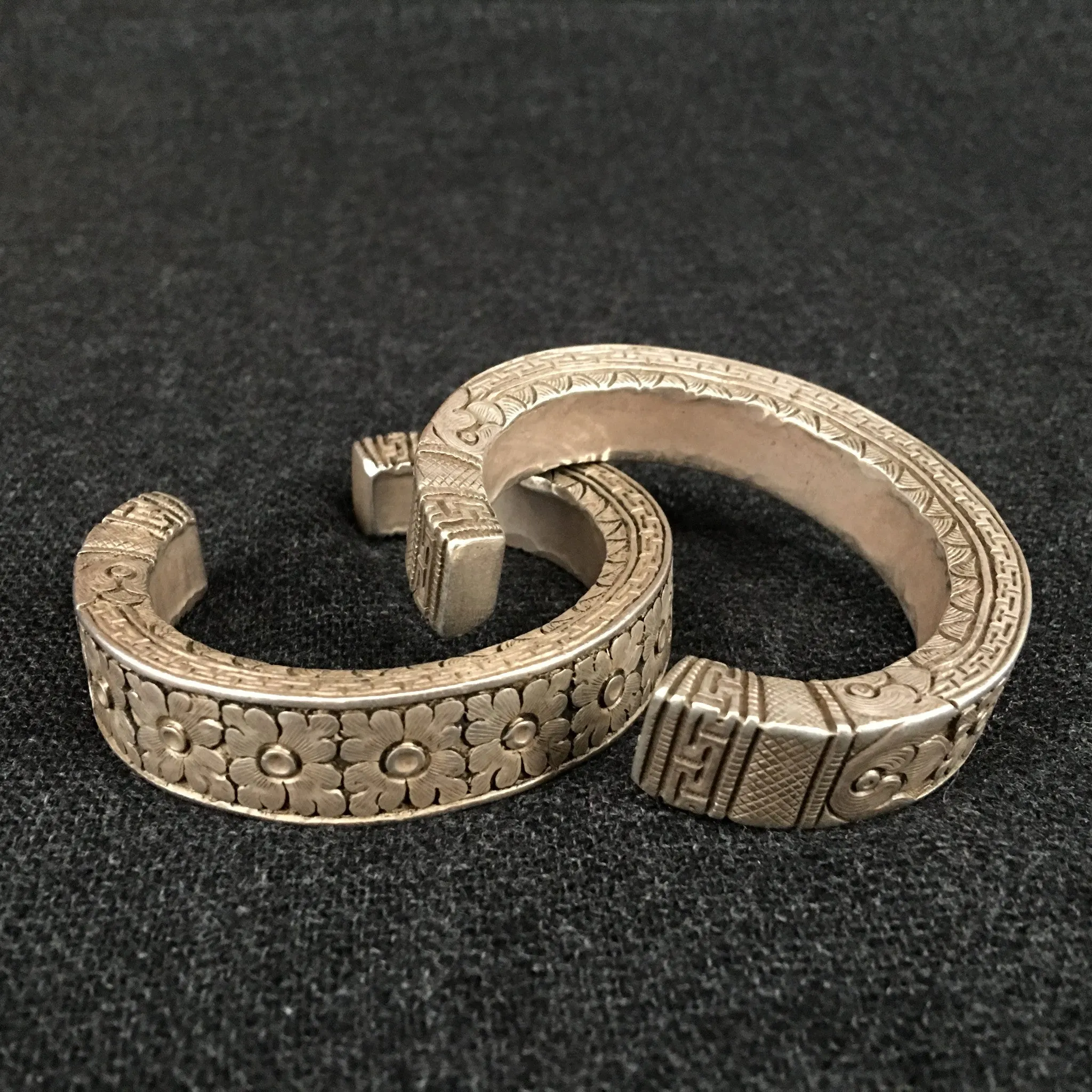 Rare Pair of Antique Tibetan Silver Bracelets