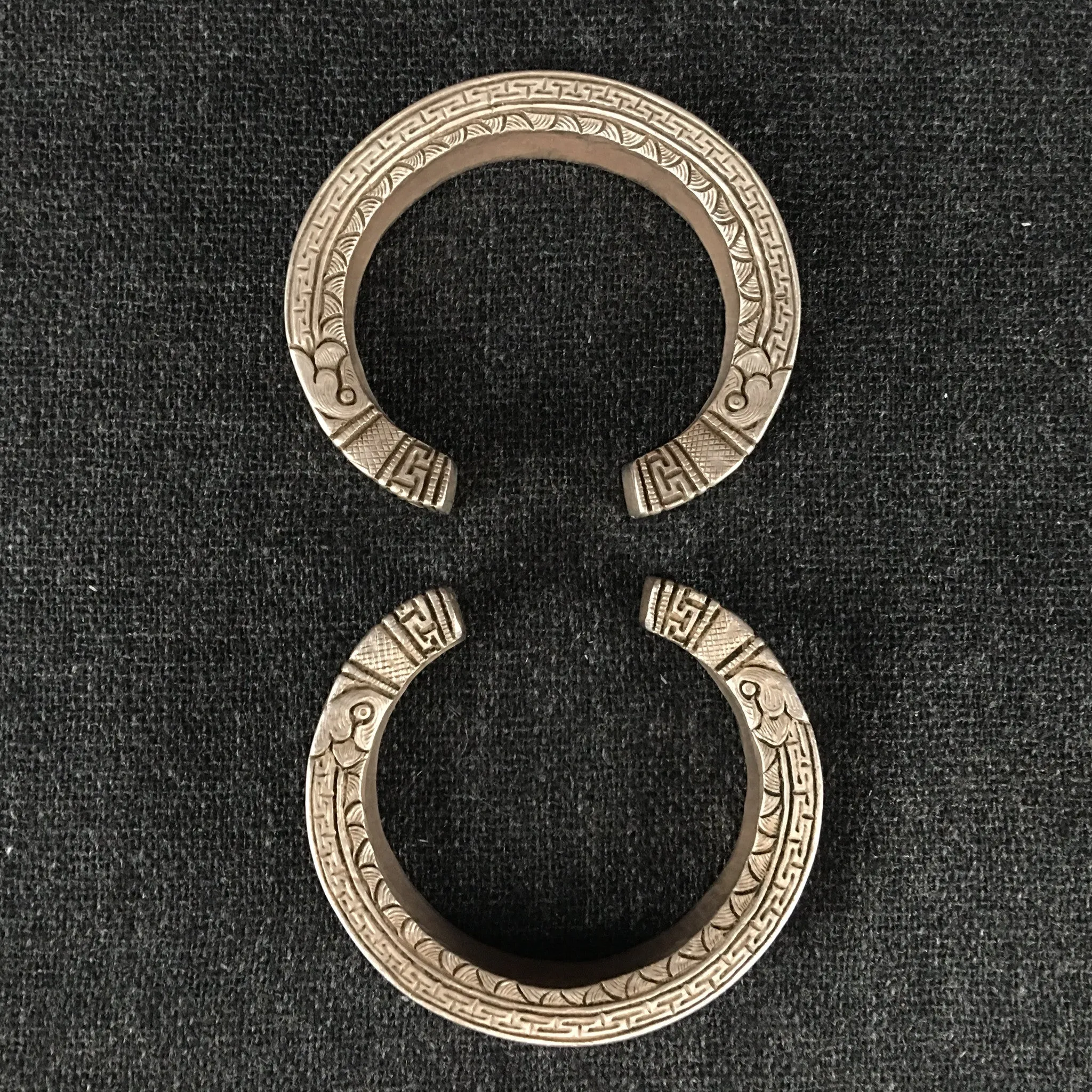 Rare Pair of Antique Tibetan Silver Bracelets