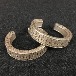 Rare Pair of Antique Tibetan Silver Bracelets