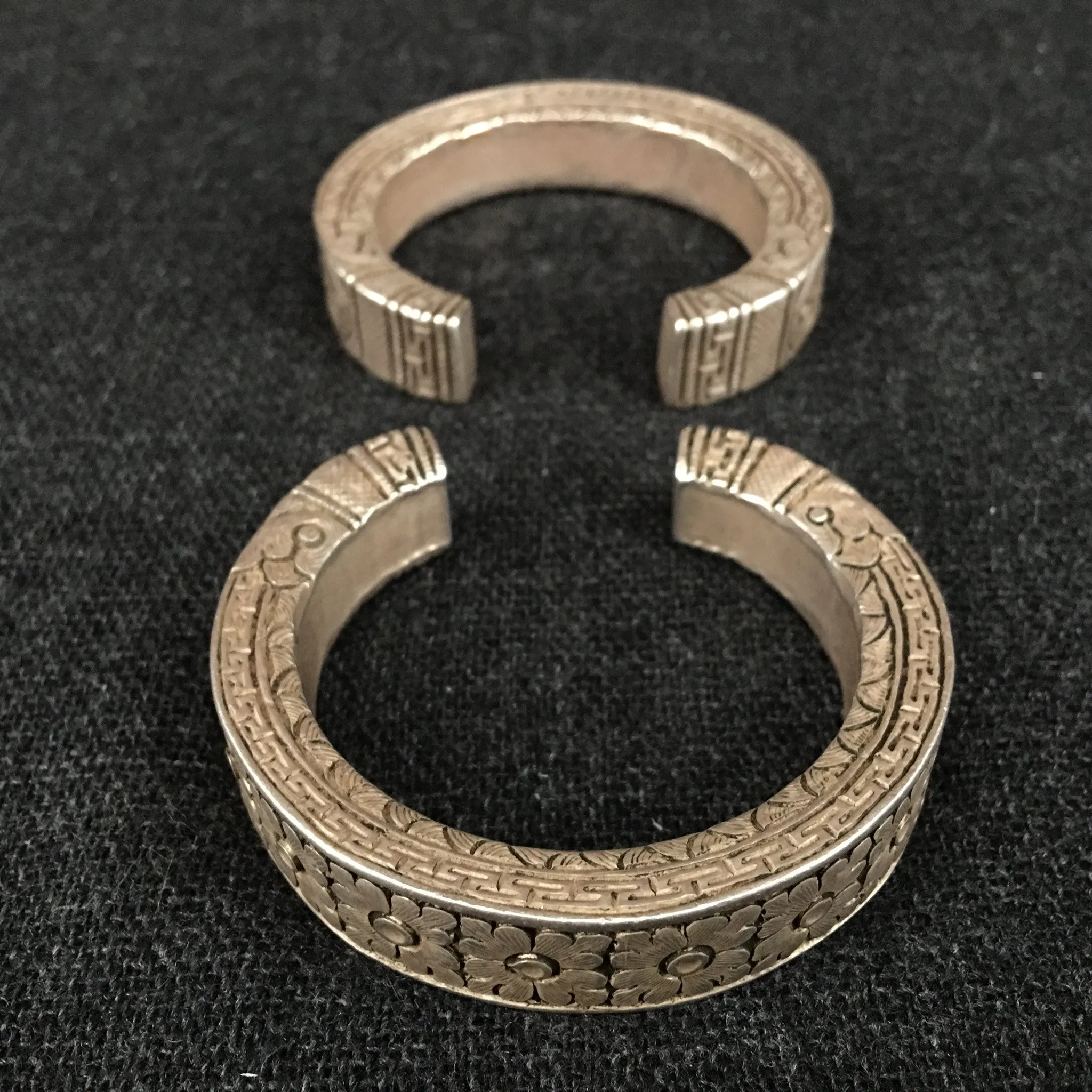 Rare Pair of Antique Tibetan Silver Bracelets
