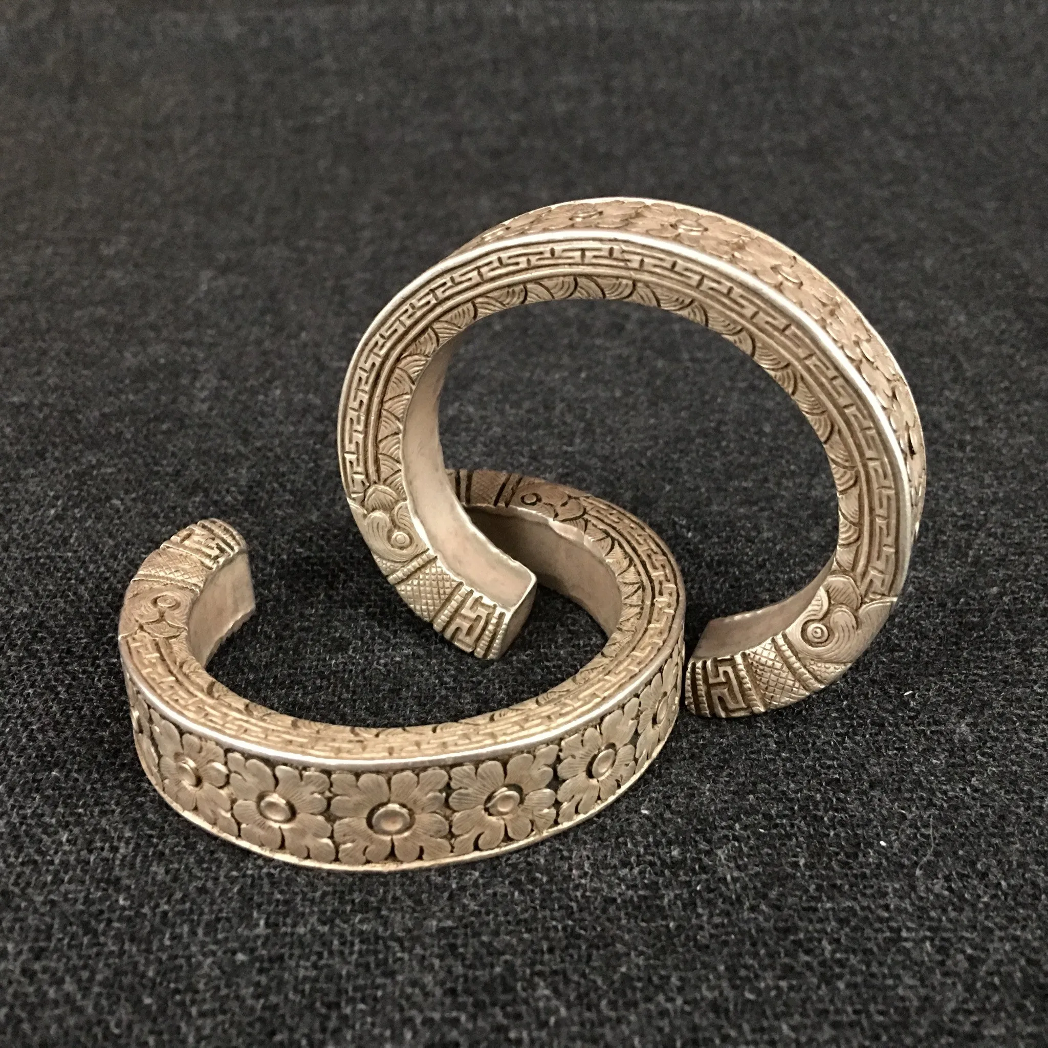 Rare Pair of Antique Tibetan Silver Bracelets