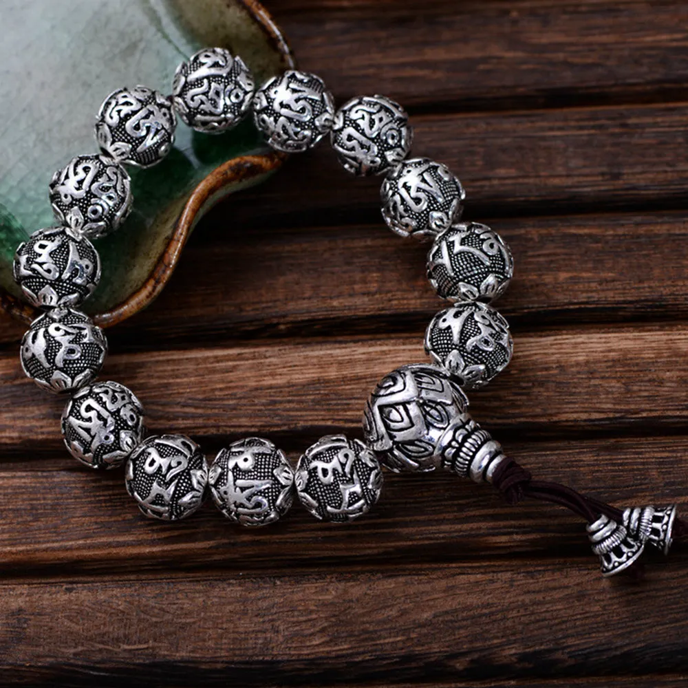 Real Solid 925 Sterling Silver Bracelets Beaded Buddha Beads Elastic Jewelry