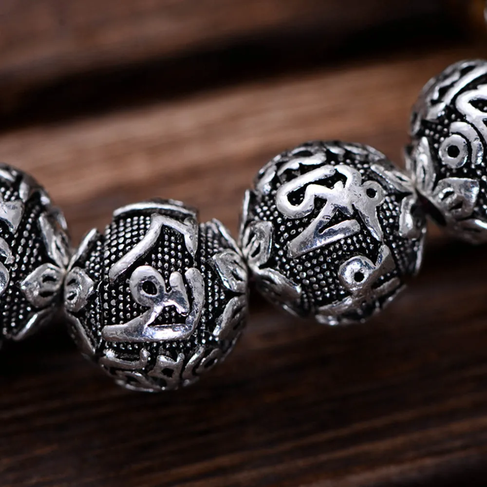 Real Solid 925 Sterling Silver Bracelets Beaded Buddha Beads Elastic Jewelry