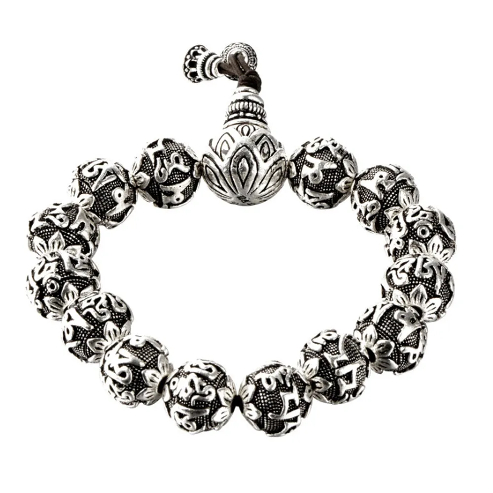 Real Solid 925 Sterling Silver Bracelets Beaded Buddha Beads Elastic Jewelry