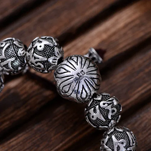 Real Solid 925 Sterling Silver Bracelets Beaded Buddha Beads Elastic Jewelry