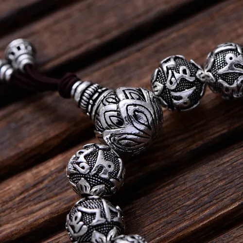 Real Solid 925 Sterling Silver Bracelets Beaded Buddha Beads Elastic Jewelry