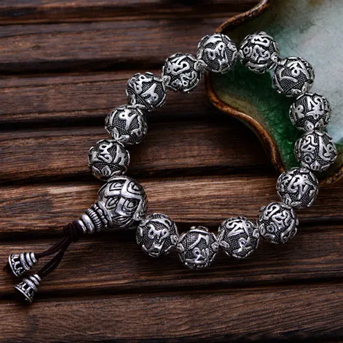Real Solid 925 Sterling Silver Bracelets Beaded Buddha Beads Elastic Jewelry