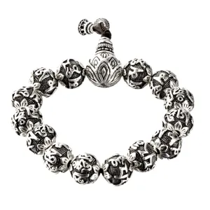 Real Solid 925 Sterling Silver Bracelets Beaded Buddha Beads Elastic Jewelry