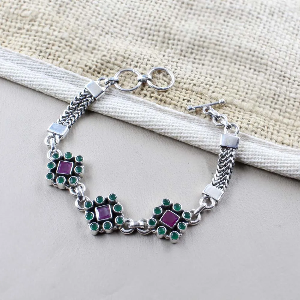 Real Sterling Silver Fabulous Cut Stone Oxidized Bracelet Gift For Girls Women