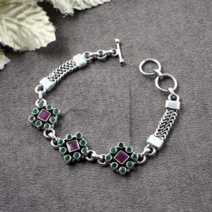 Real Sterling Silver Fabulous Cut Stone Oxidized Bracelet Gift For Girls Women