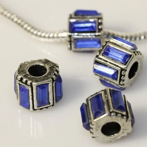 Rectangle Royal Blue Glass Charm European Bead Compatible for Most European Snake Chain Bracelet