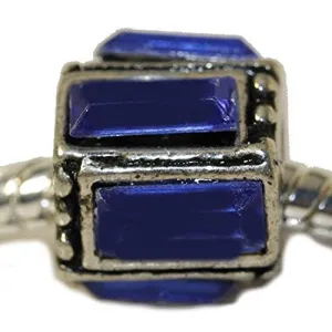 Rectangle Royal Blue Glass Charm European Bead Compatible for Most European Snake Chain Bracelet