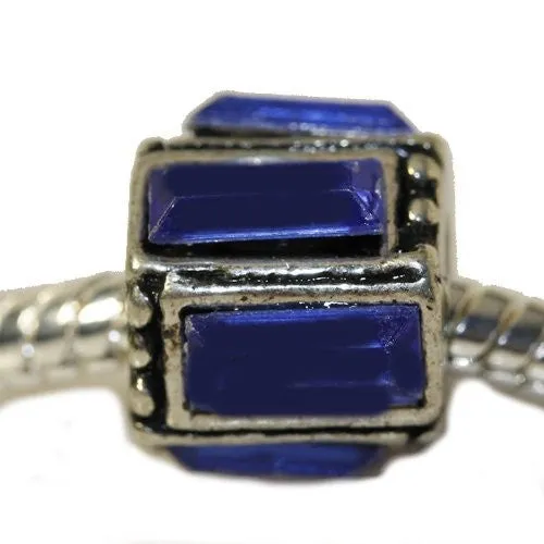 Rectangle Royal Blue Glass Charm European Bead Compatible for Most European Snake Chain Bracelet