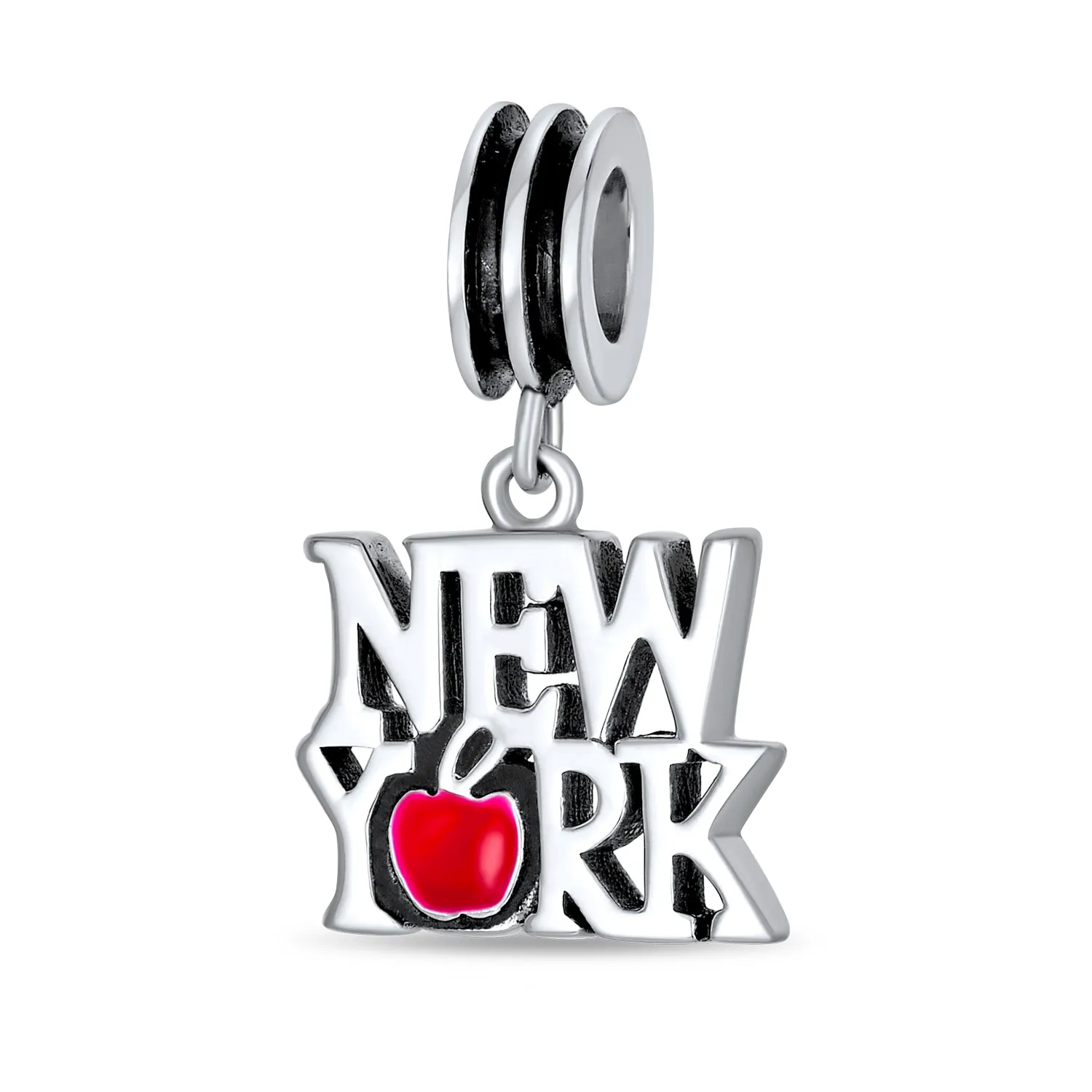 Red Big Apple I Love New York Dangle Charm Bead Enamel Silver for Bracelet