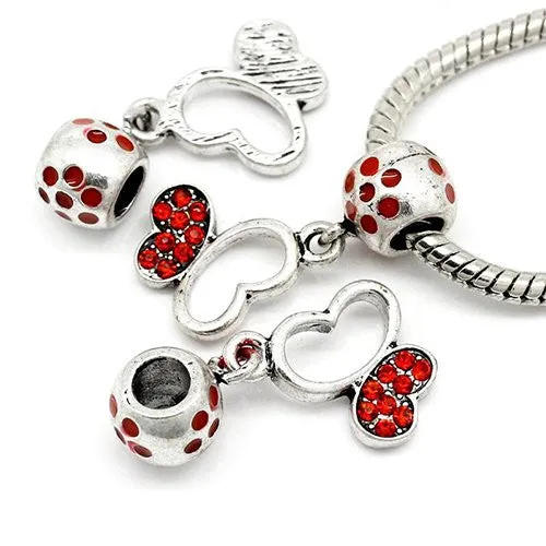 Red Butterfly Shaped Heart Dangle Charm Bead for Snake Chain Bracelet