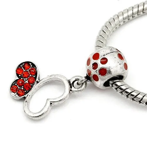 Red Butterfly Shaped Heart Dangle Charm Bead for Snake Chain Bracelet