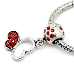 Red Butterfly Shaped Heart Dangle Charm Bead for Snake Chain Bracelet