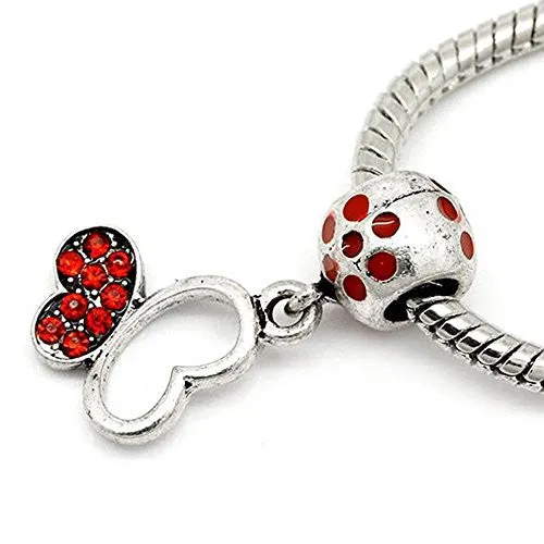 Red Butterfly Shaped Heart Dangle Charm Bead for Snake Chain Bracelet