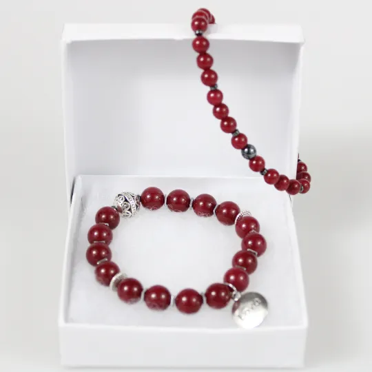 Red Jade Love Charm Bead Bracelet Set