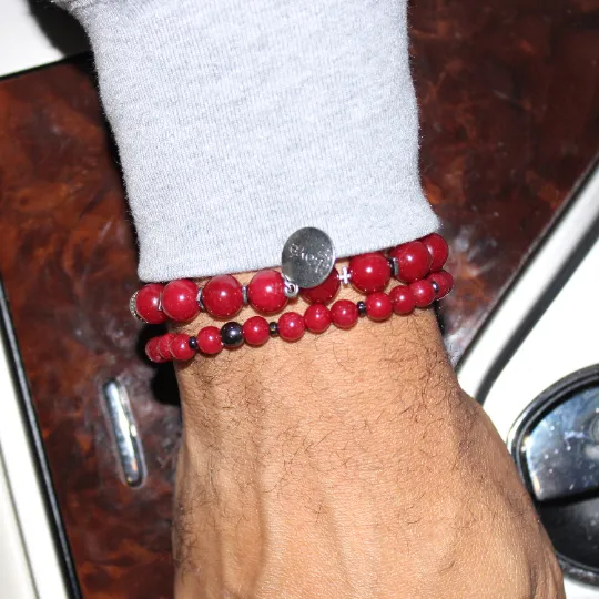 Red Jade Love Charm Bead Bracelet Set