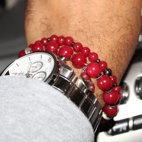 Red Jade Love Charm Bead Bracelet Set