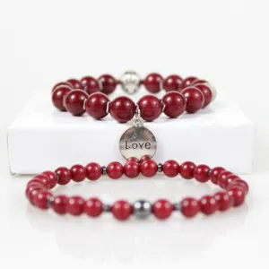 Red Jade Love Charm Bead Bracelet Set