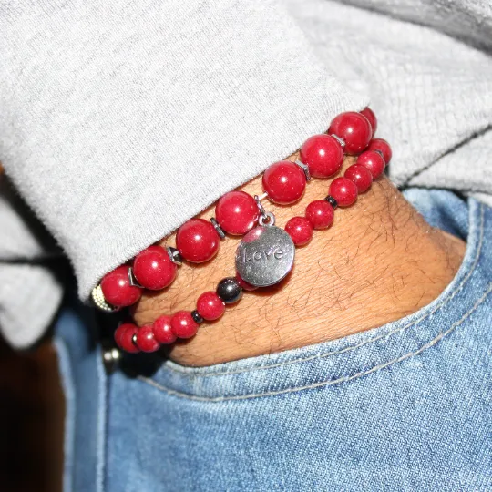 Red Jade Love Charm Bead Bracelet Set